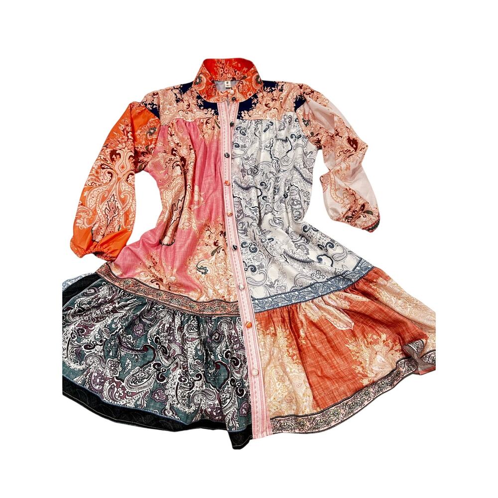 Boho Patchwork Paisley Dress Mixed Print Flowy Tunic Earthy relaxed prairie